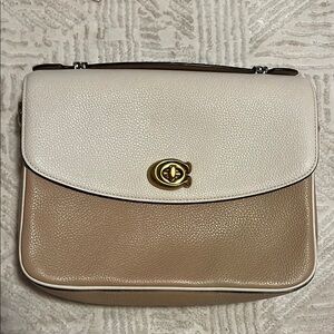 Coach Cream and Tan Clutch with Gold Clasp